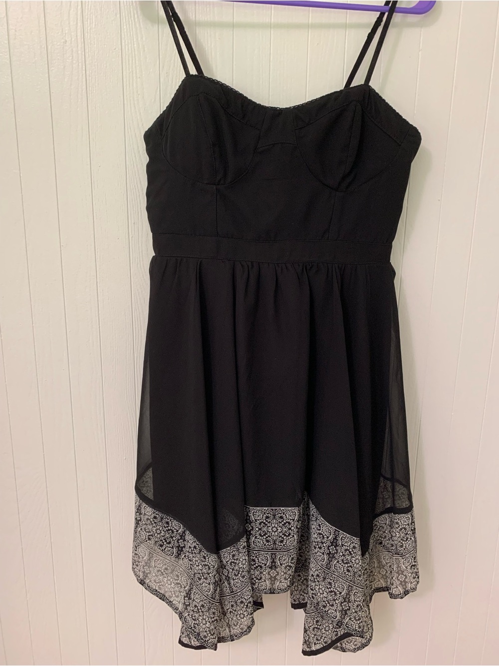 American Eagle Outfitters Black Mini Dress with Printed Hem